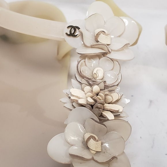 Chanel Camelia Rubber Flat Slingback Sandals SZ 36 Beige - Picture 10 of 16